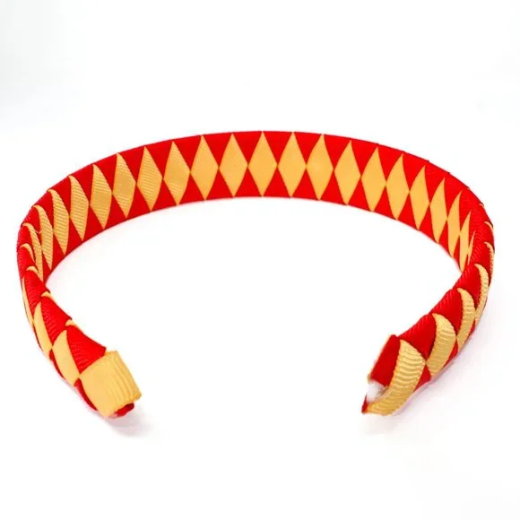 Handmade Diamond Pattern Red Gold Double Ribbon Headband SF 49ers Handcraft - Picture 3 of 4